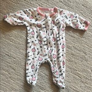 Baby Steps Baby Girl Pink and White Footie pajamas | Newborn